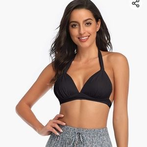 Balasami Women's Retro 50s Plaid Pattern Polka Dot Halter Molded Soft Pads